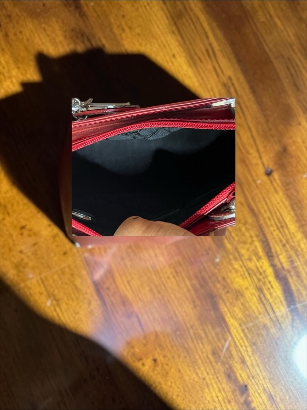 Christian Dior Red Polished Leather w Strap. Lady Dior. Dustbag - Picture 10 of 14